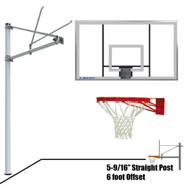 Basketball System - Straight Post (5-9/16 in. Pole with 6 ft. Offset) - 72 in. Acrylic Backboard - Double Rim Goal